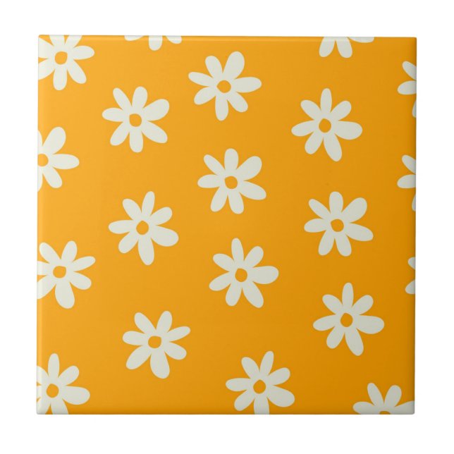 Azulejo De Cerâmica Padrão de Flor Y2K Retro Branco Amarelo (Frente)