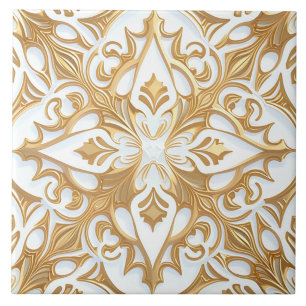 Azulejo De Cerâmica Padrão de Floral com Roletas Branco e Dourado