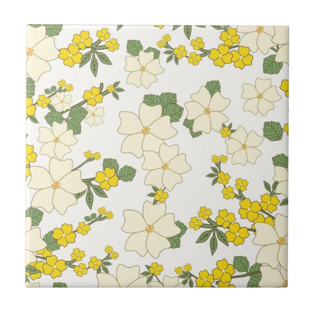 Azulejo De Cerâmica padrão de flores amarelas (Frente)