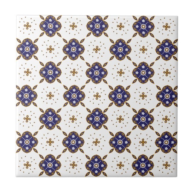 Azulejo De Cerâmica padrão de flores azul profundo (Frente)