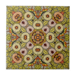 Azulejo De Cerâmica Padrão de Flores Borboletas Ilustração Vintage