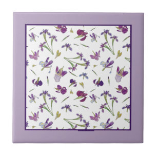Azulejo De Cerâmica Padrão de Flores de Iris Roxo Elegante