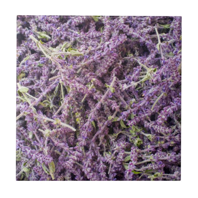Azulejo De Cerâmica padrão de flores de lavanda (Frente)