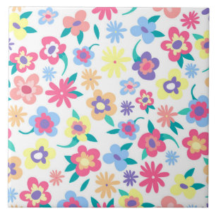 Azulejo De Cerâmica Padrão de flores de primavera, colorido, bonito