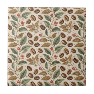 Azulejo De Cerâmica Padrão de Flores e Grãos de Café Torrado Vintage