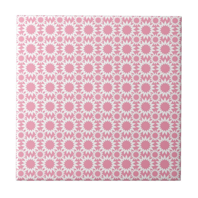Azulejo De Cerâmica Padrão de Flores Estrela Fofas Rosa e Branco (Frente)