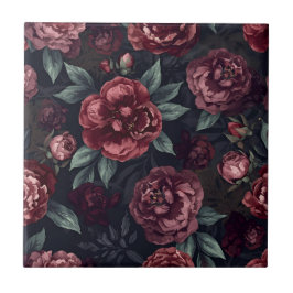 Azulejo De Cerâmica Padrão de Flores Mal-humoradas em Aquarela Vermelh