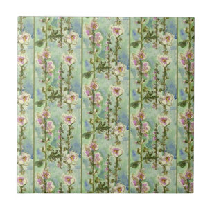 Azulejo De Cerâmica Padrão de Flores Malvelhas de Aquarela