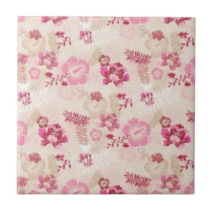 Azulejo De Cerâmica Padrão de flores modernas cor-de-rosa fofo