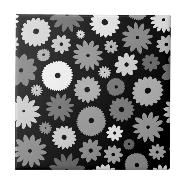 Azulejo De Cerâmica Padrão de Flores Monocromáticas (Frente)