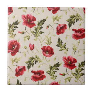 Azulejo De Cerâmica Padrão de flores papoulas vermelhas brilhantes vin