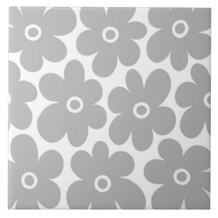 Azulejo De Cerâmica Padrão de Flores Retro de cinza