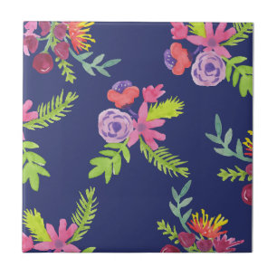 Azulejo De Cerâmica Padrão de Flores Silvestres em Aquarela