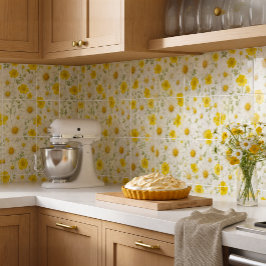 Azulejo De Cerâmica Padrão de Flores Silvestres em Aquarela Amarela