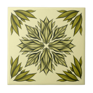 Azulejo De Cerâmica Padrão de Flores Verdes Retroativo Botânico Modern