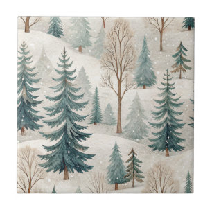 Azulejo De Cerâmica Padrão de Floresta Nevada – Paisagem Invernal Pací
