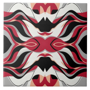 Azulejo De Cerâmica Padrão de Fluxo Abstrato Vermelho e Preto Simétric