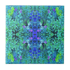 Azulejo De Cerâmica Padrão de Folhagem Abstrata em Chartreuse e Azul