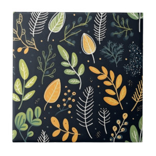 Azulejo De Cerâmica Padrão de Folhagem Verde e Amarelo Elegante