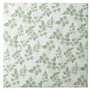 Azulejo De Cerâmica Padrão de folhas botânicas em verde azulado modern