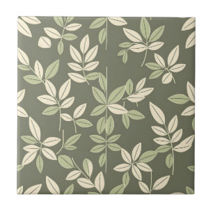 Azulejo De Cerâmica Padrão de Folhas Botânicas Olive Sage