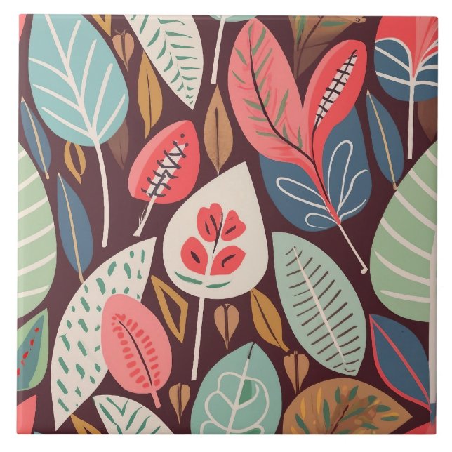 Azulejo De Cerâmica Padrão de Folhas de abstrato (Frente)