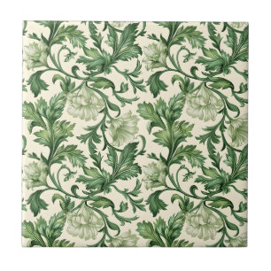 Azulejo De Cerâmica Padrão de folhas de acanto verde escuro ornamentad
