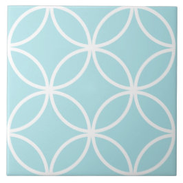 Azulejo De Cerâmica Padrão de folhas de círculo branco e azul de Seafo