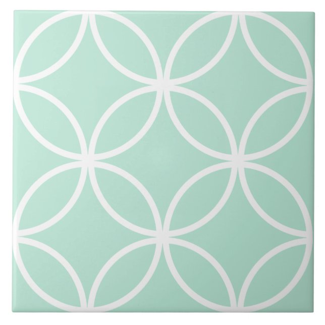 Azulejo De Cerâmica Padrão de folhas de círculo branco e verde claro (Frente)