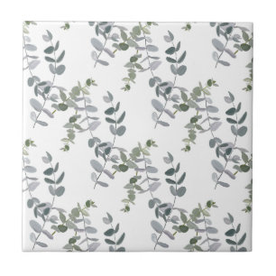 Azulejo De Cerâmica Padrão de Folhas de Eucalipto Verde Sage Elegante
