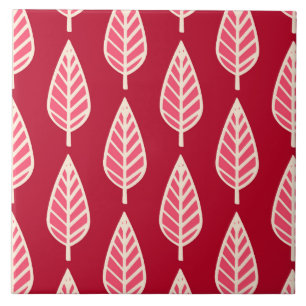 Azulejo De Cerâmica Padrão de folhas de faia - Ruby red e creme