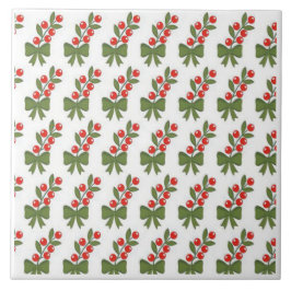 Azulejo De Cerâmica Padrão de Folhas e Frutas de Azevinho de Natal & L