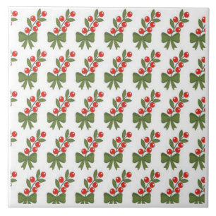 Azulejo De Cerâmica Padrão de Folhas e Frutas de Azevinho de Natal & L