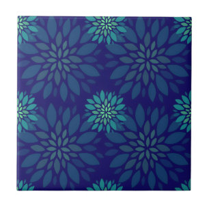 Azulejo De Cerâmica Padrão de Folhas Florais Azul e Verde Moderno