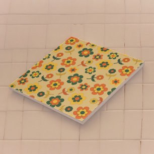 Azulejo De Cerâmica Padrão de Folhas Florais de Flores da Vintage 70s