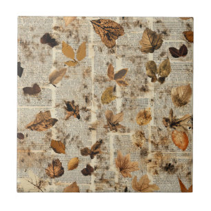 Azulejo De Cerâmica Padrão de Folhas Prensadas Rústicas – Botânica de
