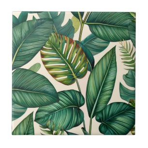 Azulejo De Cerâmica Padrão de Folhas Tropicais de Monstera Palm Verde