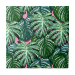 Azulejo De Cerâmica Padrão de Folhas Tropicais - Folhagem Verde