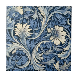 Azulejo De Cerâmica Padrão de Foliato Azul e Branco