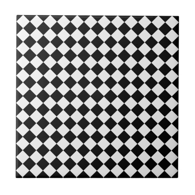 Azulejo De Cerâmica Padrão De Forma De Diamante Preto E Branco (Frente)