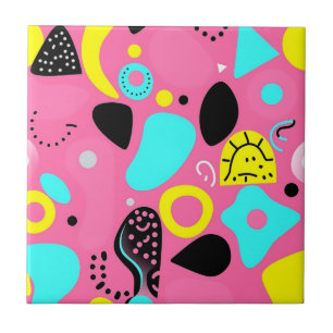 Azulejo De Cerâmica Padrão de Formas Abstratas Rosa Divertido