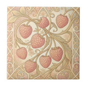Azulejo De Cerâmica Padrão de Framboesa Art Nouveau
