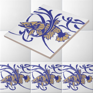 Azulejo De Cerâmica Padrão de friso Art Nouveau 1905 Peixe e Algas