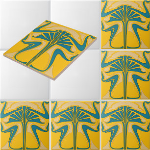 Azulejo De Cerâmica Padrão de friso de ornamento floral art nouveau re