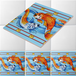 Azulejo De Cerâmica Padrão de friso de peixe Koi Art Nouveau retrô