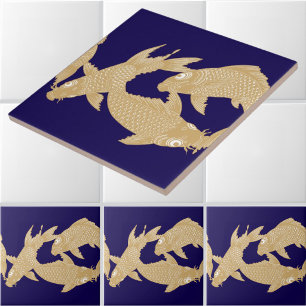 Azulejo De Cerâmica Padrão de Friso de Peixes Dourados Koi Japoneses