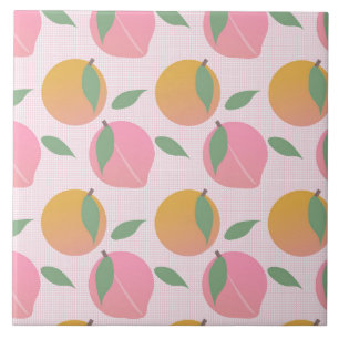 Azulejo De Cerâmica Padrão de Fruta Laranja Pêssego Rosa