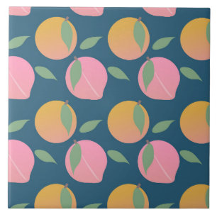 Azulejo De Cerâmica Padrão de Fruta Laranja Pêssego Rosa