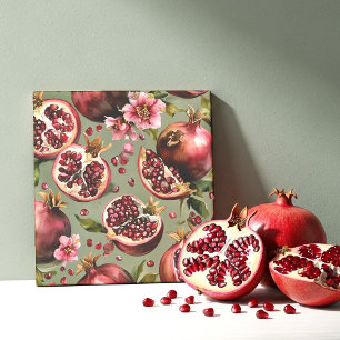 Azulejo De Cerâmica Padrão de Frutas e Flores de Romã Luxuriante