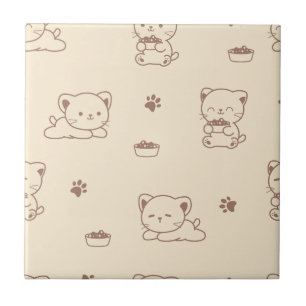 Azulejo De Cerâmica Padrão de Gato Bege Fofo (1)